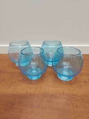 Crate & Barrel CABANA Aqua Bubble Glass Votive Holder Set of 4 Made In Poland